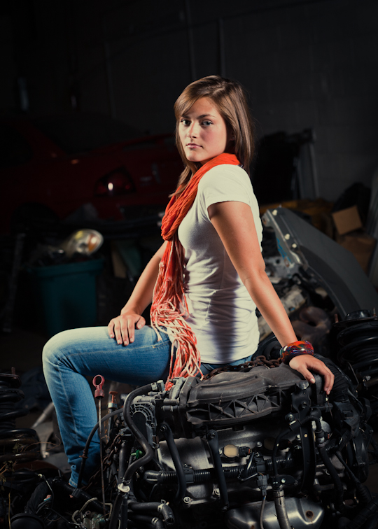 senior portrait on motor engine