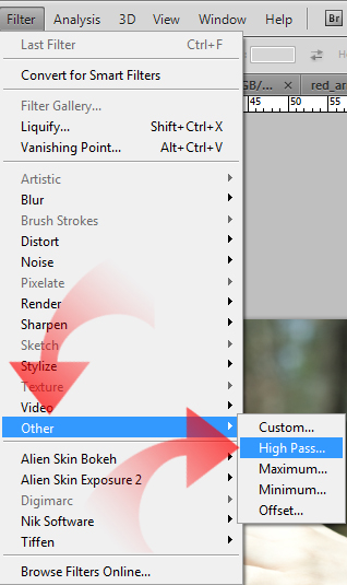 select other, high pass option from filter menu in photoshop