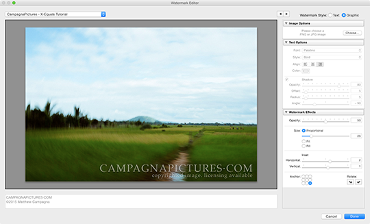 Previewing our graphic watermark in Lightroom