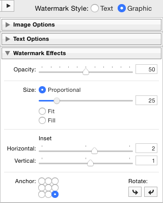 Configure your Watermark Effects panel