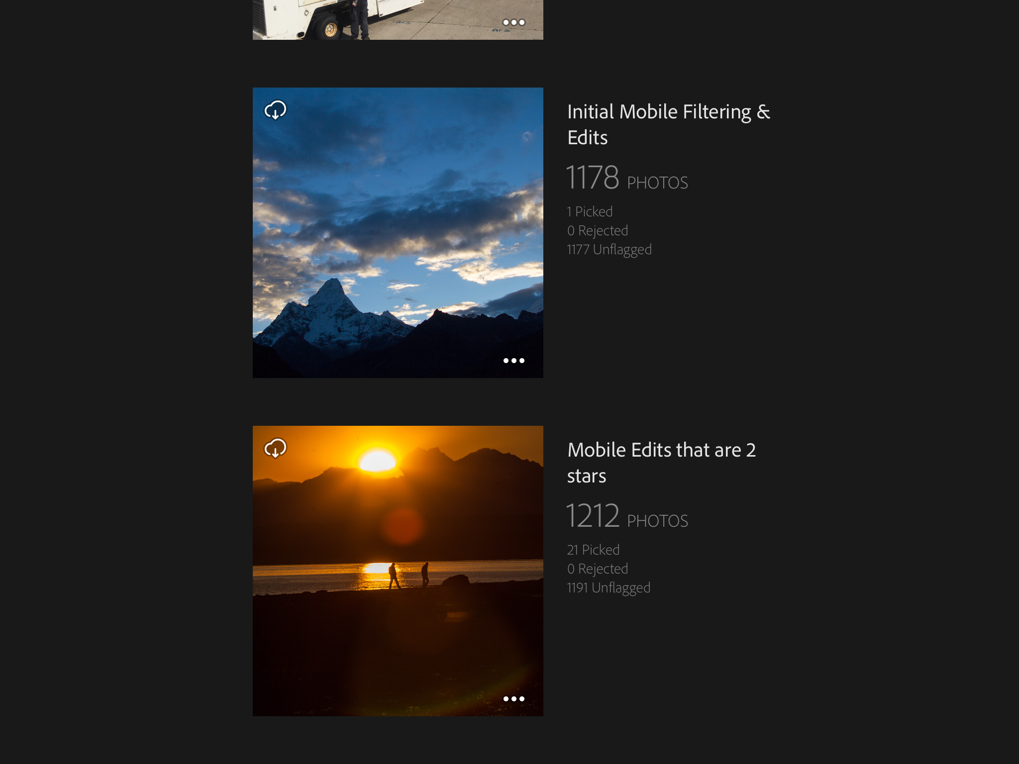 Collections screen grab in lightroom mobile