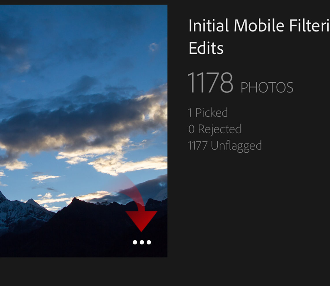 screen grab of the dots for offline editing in lightroom mobile