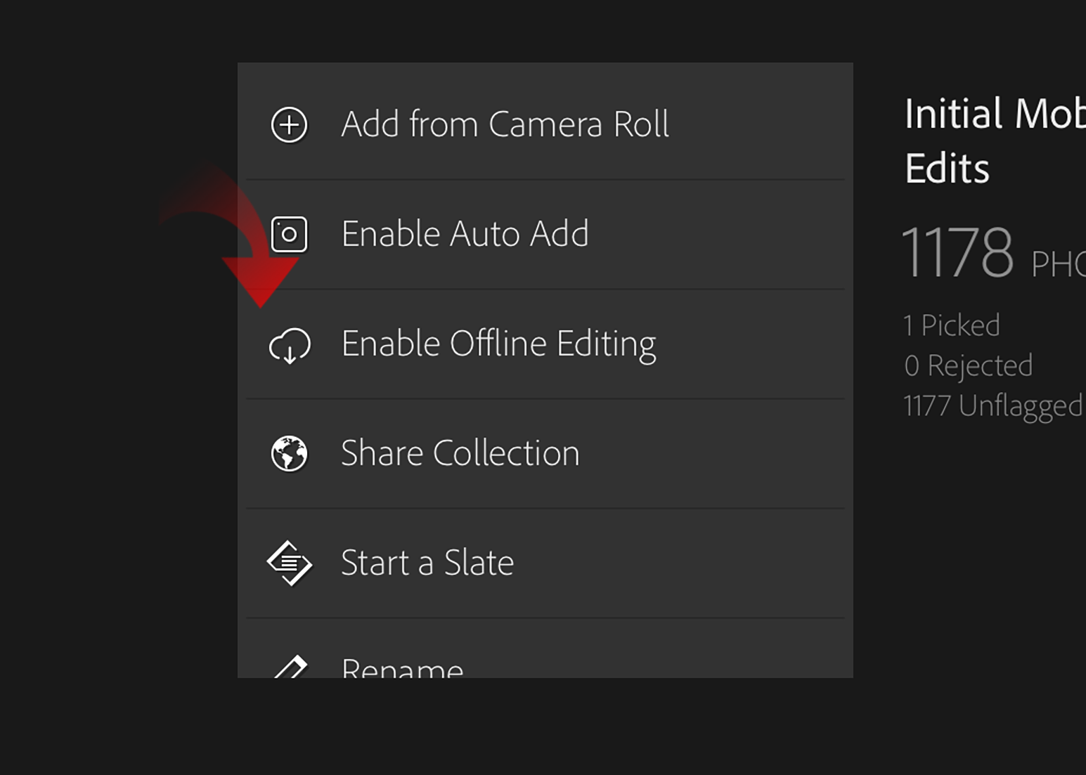 enable offline editing option in lightroom mobile