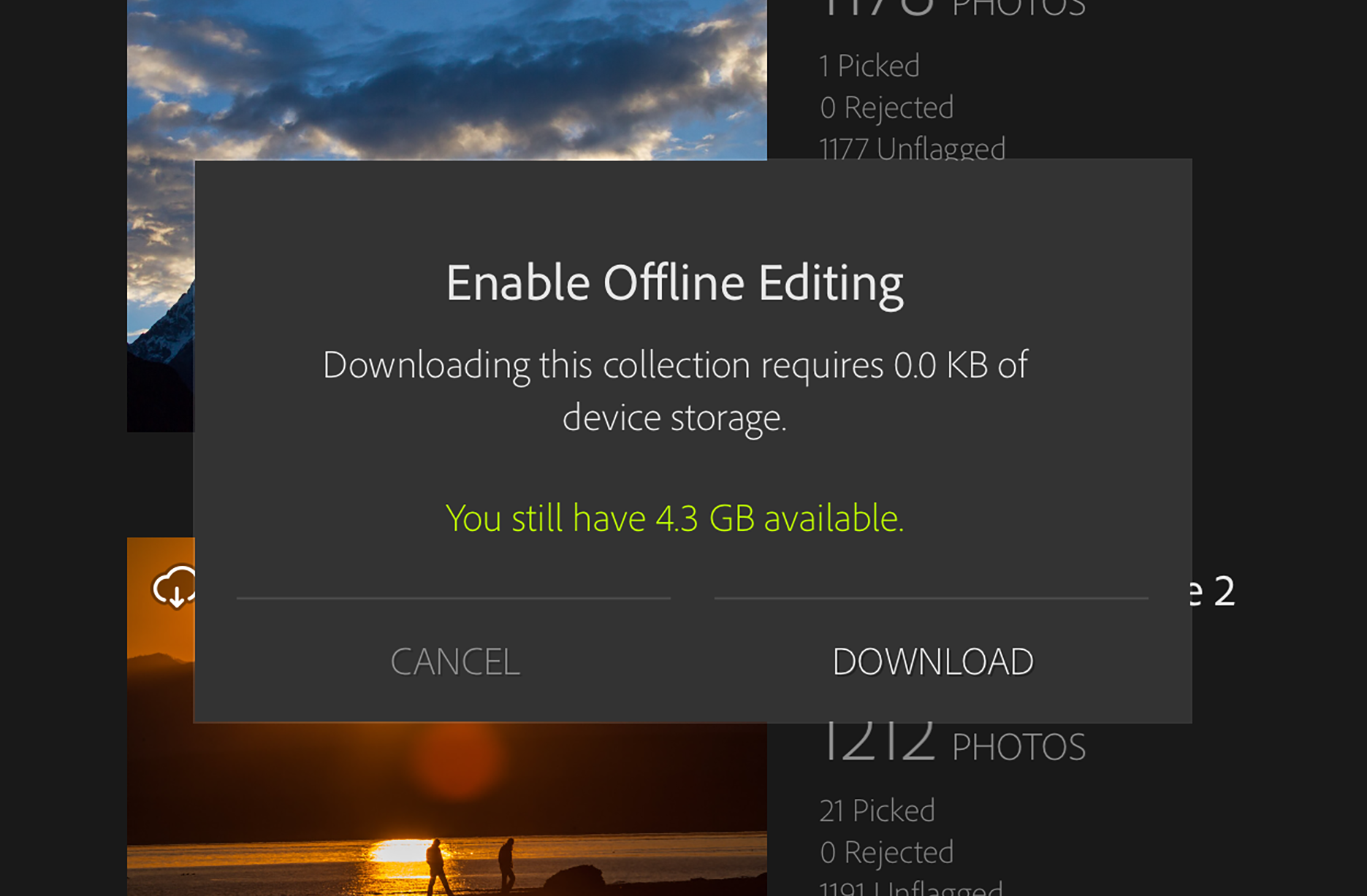 screen grab from mobile informing how much storage is available