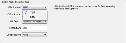 TIFF settings for file format