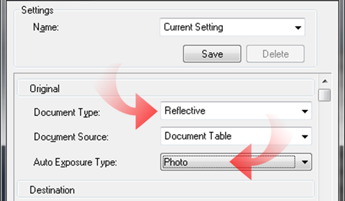 media settings for scanning