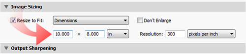 Setting dimensions at 10 and 8