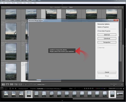Photo Merge error message in Lightroom CC