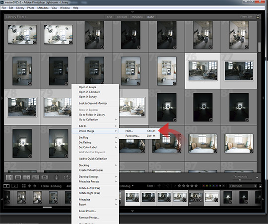Photo selection to HDR in Lightroom CC