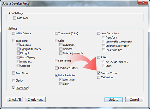 Develop preset screen in Lightroom 3